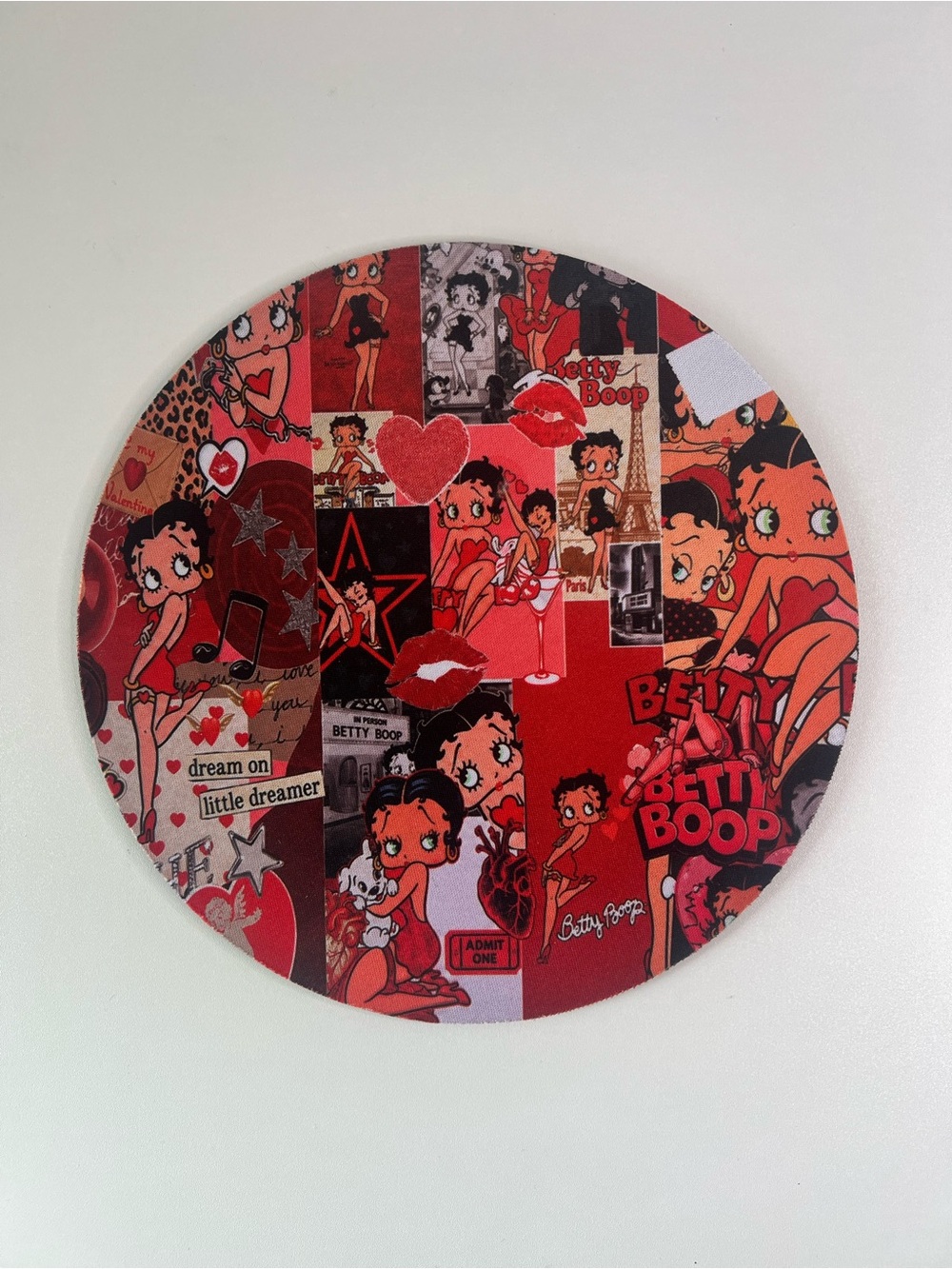 Betty Boop Red Collage Round Mouse Pad Handmade Retro